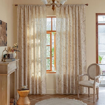 ENJOYBRIDAL Floral Curtains 84 Inches Long Farmhouse Semi Sheer Drapes Bird - Image 2