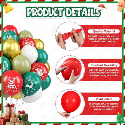 Christmas Balloons, Retro Green Gold Red and White Xmas Party Balloon - Image 8