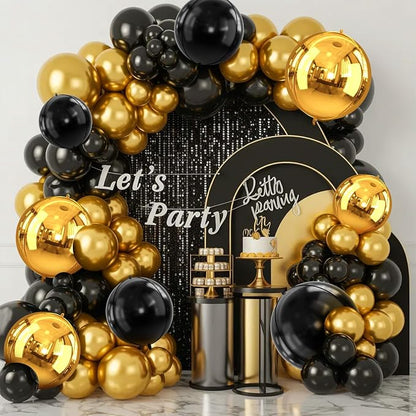 Gold and Black Round Foil Balloons, Metallic Gold Black Foil Baloon - Image 6