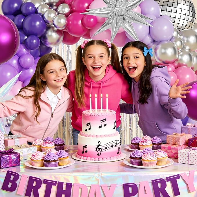 JOGAMS 172Pcs K-Pop Music Balloon Arch Kit, Metallic Silver Purple Pink - Image 8