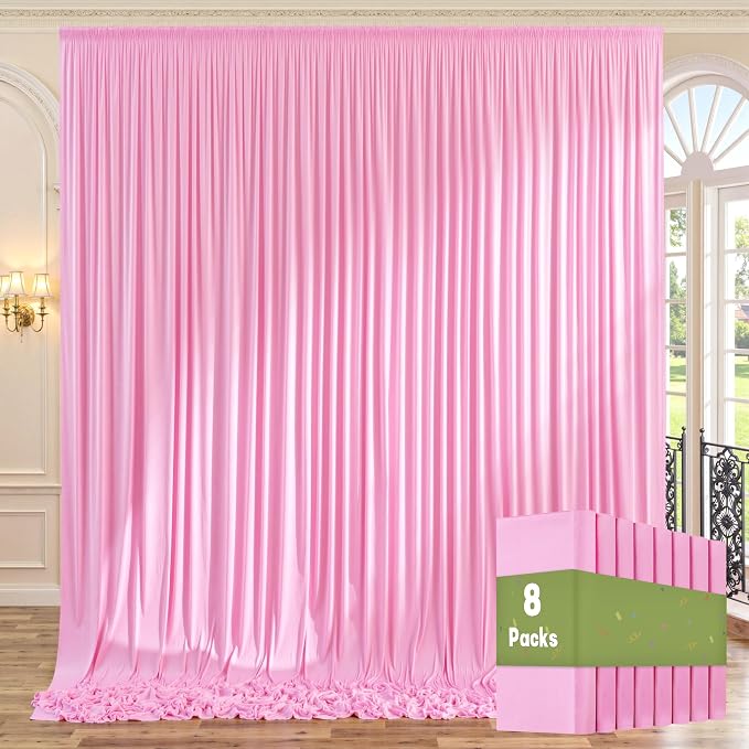 40ft x 10ft Wrinkle Free Baby Pink Backdrop Curtains by ENJOYYOURPARTY