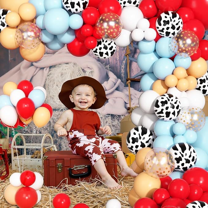 170Pcs Farm Animal Red Blue White Cowboy Western Balloon Arch Garland Kit | Red - Image 4