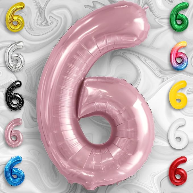 Pink Pearl Number Balloon 6 Mylar Foil Macaron Balloons 40 inch - Image 2