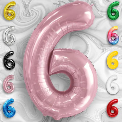 Pink Pearl Number Balloon 6 Mylar Foil Macaron Balloons 40 inch - Image 2