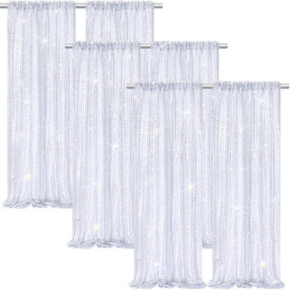 Laser Silver Sequin Curtains Backdrop 6 Pcs 2FTx8FT Shiny Shimmer Fabric | by B-COOL