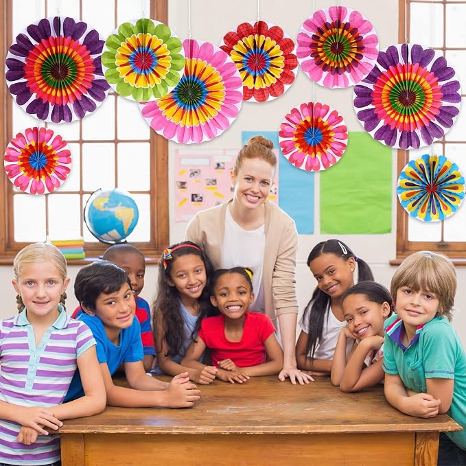Outus Flower Hanging Decorations Summer Paper Fans Classroom Ceiling Wall Decor - Image 7