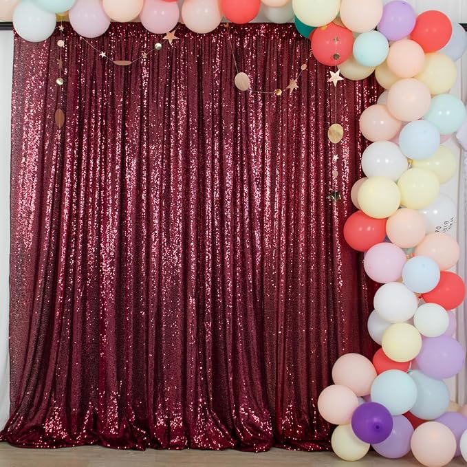 ShinyBeauty Glitter Burgundy Backdrop Curtain 4Ftx7Ft Sequin Curtains by ShinyBeauty
