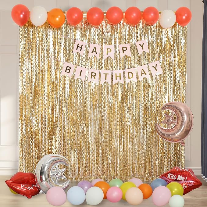 4 Pack Wavy Champagne Gold Metallic Tinsel Foil Fringe Curtains Backdrop - Image 5