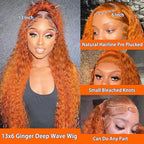 32Inch Ginger Orange Lace Front Wigs Human Hair Body Wave Lace Front Wigs for Black Women Human Hair 13x6 HD Lace Frontal Human Hair Glueless Colored Wig Pre Plucked 210% Density