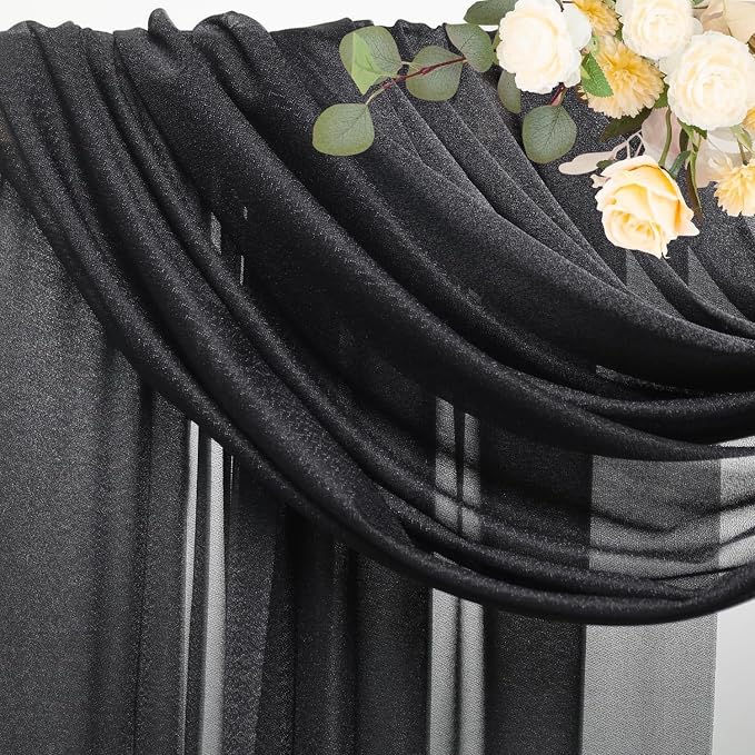 Black Wedding Arch Draping Fabric Backdrop Drapes Sheer 3 Panels | 28.7"x20FT - Image 4
