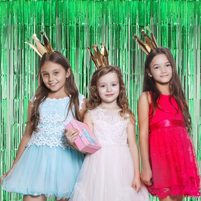 Voircoloria Green Foil Fringe Backdrop Curtains, 3 Pack | Tinsel Streamers - Image 7