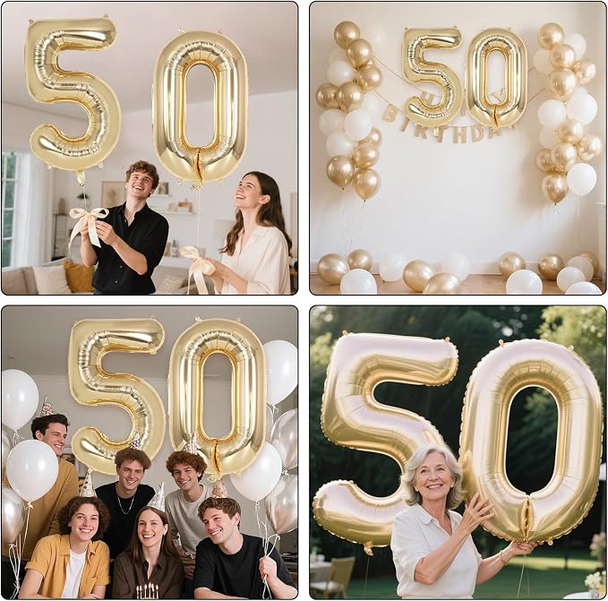 Champagne Gold Large Number 50 Balloon, 40 Inch Light Gold Foil Helium Number - Image 7