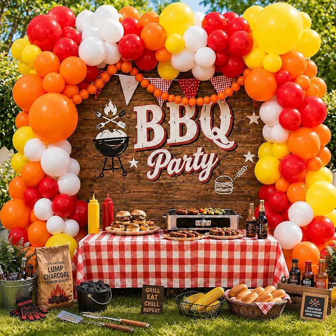 BBQ Balloon Garland Arch Kit Hot Dog Red Yellow Orange Latex Balloons by Jobkoo