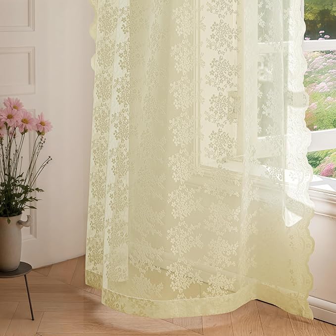Anmao Vintage Lace Curtains 54 Inches Long 2 Panels Set, Romantic Elegant Light - Image 8