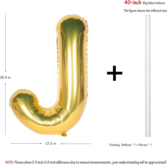 Letter Balloons 40 Inch Giant Jumbo Helium Foil Mylar Gold J | - Image 2