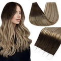 Full Shine Tape in Hair Extension Human Hair 12 Inch Adhesive Hair Extensions Tape Ins Color 2 Brown Fading to 6 and 18 Ash Blonde Natural Tape Hair Extension 20Pcs 30 Grams for Wedding