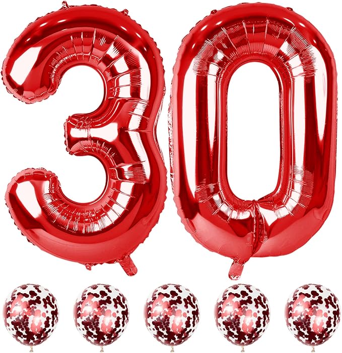 Red 30 Birthday Balloon Numbers, 40 Inch Big Foil Mylar Number 3 and 0 Balloons by Lingqiang