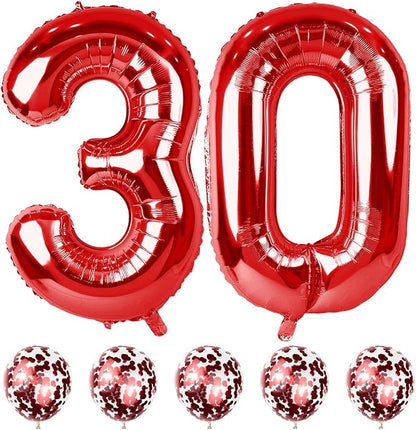 Red 30 Birthday Balloon Numbers, 40 Inch Big Foil Mylar Number 3 and 0 Balloons by Lingqiang