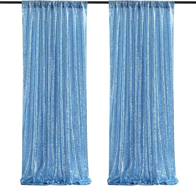 Light Blue Sequin Backdrop Curtains, 2 Panels 2FTx8FT Glitter Curtain Backdrop by SoarDream