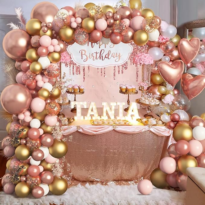 Amandir 150pcs Rose Gold Balloons Garland Arch Kit | Rose Gold Pink White Gold - Image 6