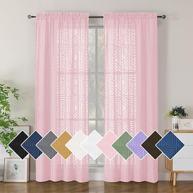 Simplebrand Blush Semi Sheer Curtains 84 Inches Long 2 Panels, Light Filtering by Simplebrand