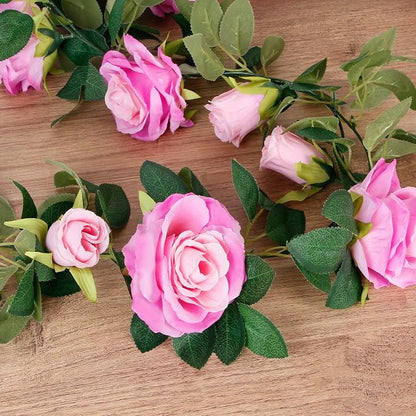 Teldrassil 4Pcs Artificial Rose Vine Fake Flower Garland Fake Silk Rose Hanging - Image 3
