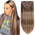 Remy Clip in Hair Extensions Real Human Hair Extensions 110g 8Pcs Straight Silky Chocolate Brown to Honey Blonde Real Human Hair for Women Natural Hair Clip in Hair Extensions 16 Inch