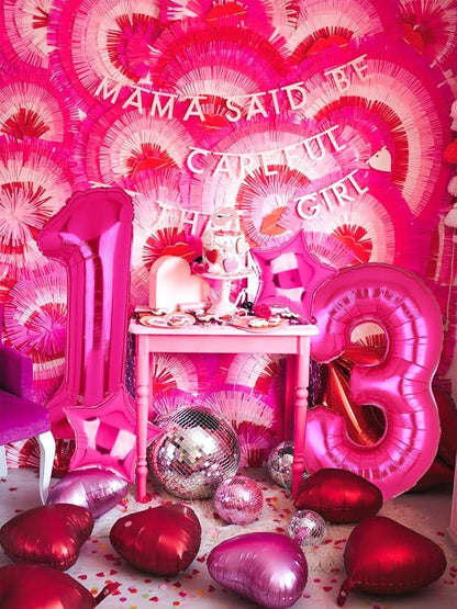 40 Inch Number Balloons Hot Pink 3 Cowgirl Pink 3rd Birthday Decor 9 Pcs | - Image 3
