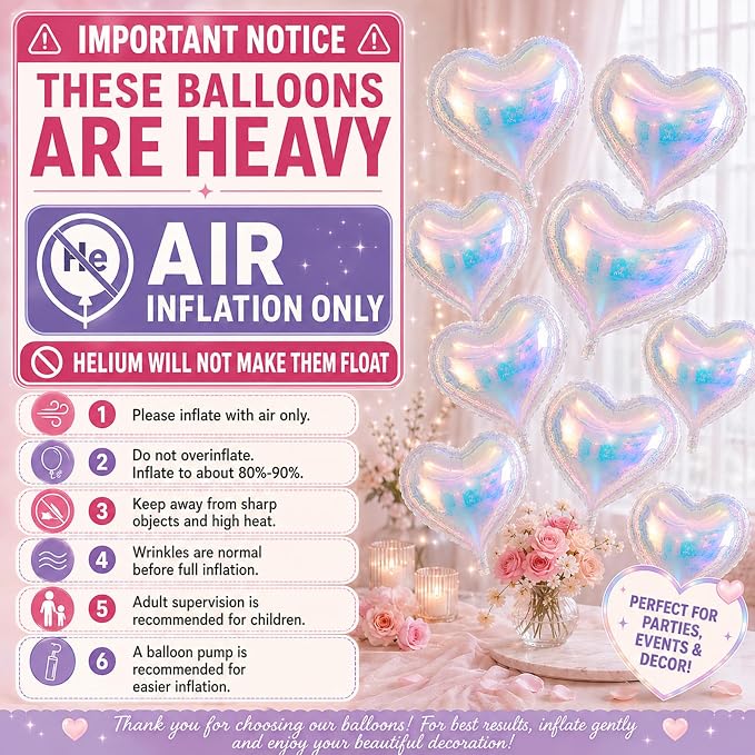 Iridescent Heart Balloons, Baby Shower, Valentine and Party Decorations - Image 9
