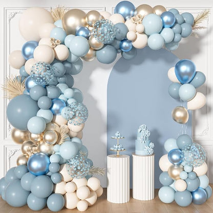 156Pcs Dusty Blue Balloons Arch Garland Kit Different Size | Dusty Baby Pastel by OUDDYLIFE