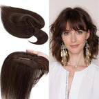 SEGO 100% Real Human Hair Toppers, with Air Bangs, Silk Base 150% Density, Clip in Topper, 2.7肺5.1・ HairPieces for Women, with Thinning/Hair Loss Cover Gray