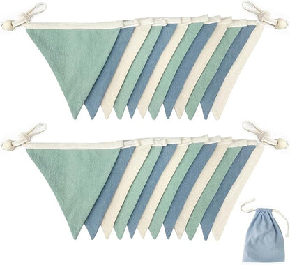 2 Sets of Blue Green Nursery Garland 24Pcs Green Blue Fabric Linen Pennant - Image 3