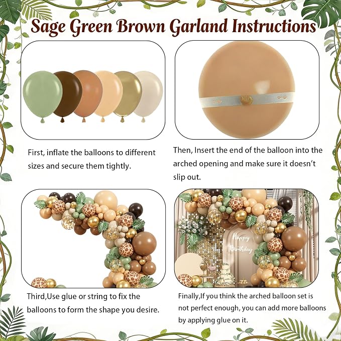 Sage Green Brown Balloon Garland Kit, Safari Balloon Garland Arch Kit - Image 8