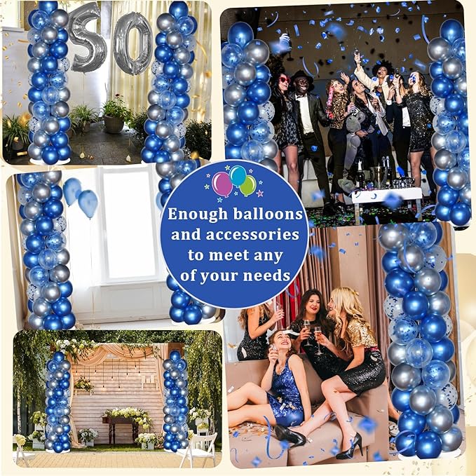 2 Sets Navy Blue and Silver Balloon Column Stand Kit - Image 6