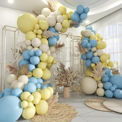 Pastel Yellow Blue White Balloon Garland Arch Kit by MOXMAY