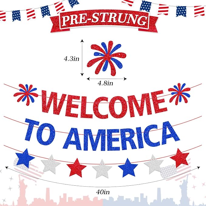 Welcome to America Banner, Home Community Event Decor | Patriotic Red White - Image 6