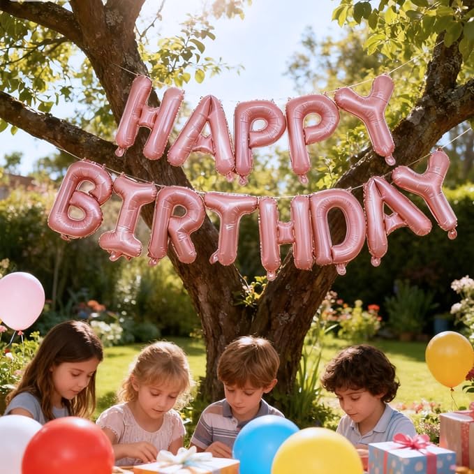 Pink Happy Birthday Balloon Banner Set -16 Inch Foil Letters Balloons, Reusable - Image 6