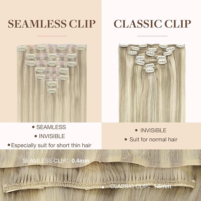 GOO GOO Clip in Hair Extensions Real Human Hair, Remy Human Hair Extensions Clip ins for Women, Natural Human Hair, 22inch 110g 7Pcs, 17A/60A Ash Blonde Highlighted Platinum Blonde