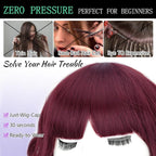 AISI HAIR Purplish Red Synthetic Wavy Curly Bob Wig with Bangs Short Wavy Hair for Women Synthetic Heat Resistant Bob Wigs