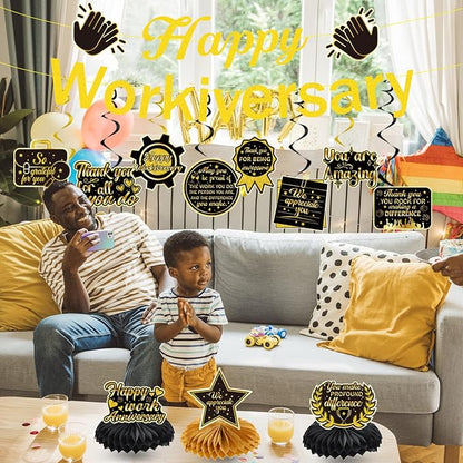 Work Anniversary Party Decorations Banners Swirls Honeycomb | Happy - Image 4
