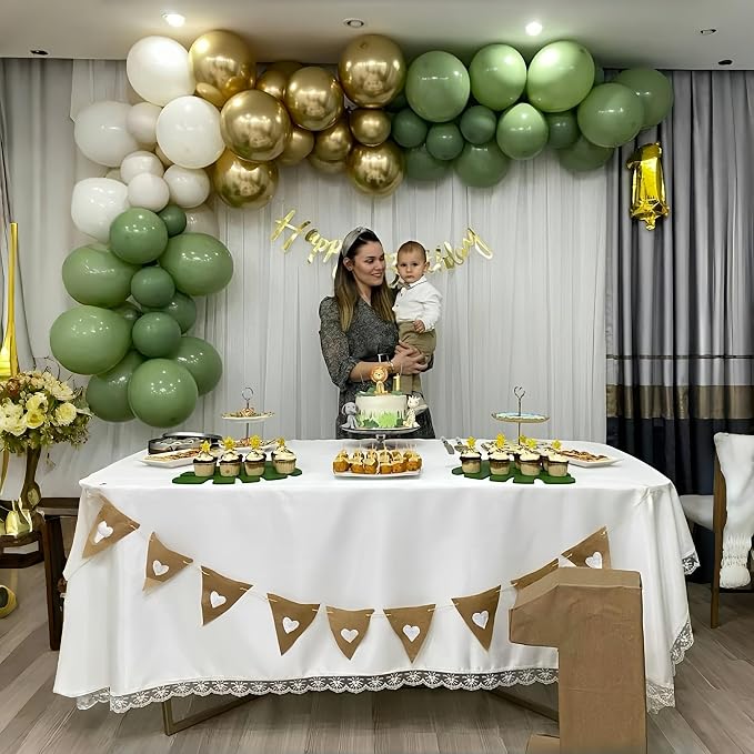 Dusty Sage Green and Gold Balloons, 12 Inch Retro Olive Green White Gold Latex - Image 3