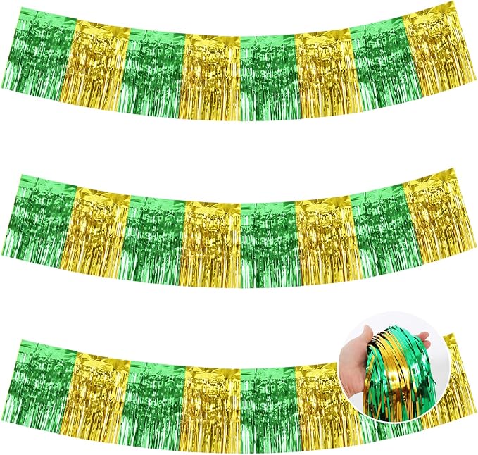 BEISHIDA Green Gold Fringe Garland Banner 30ft Wall Tinsel Foil Streamers | by Beishida