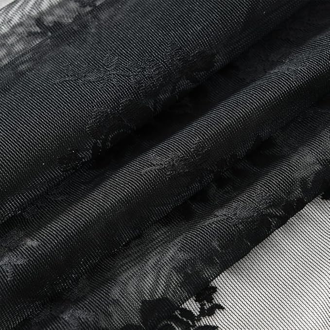 Kotile Black Floral Lace Curtains - Image 7
