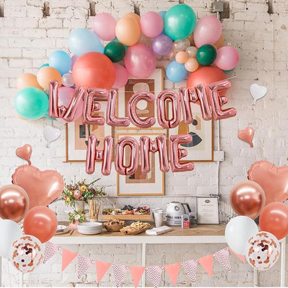 TONIFUL 16 Inch Rose Gold Welcome Home Foil Letter Balloon Banner Decor Kit | - Image 6