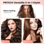 PRITECH Flat Iron Hair Straightener and Curler 2 in 1, Titanium Flat Iron with Negative Ions, Adjustable Temp(248℉-450℉) and Automatic Shut Off (Pink)