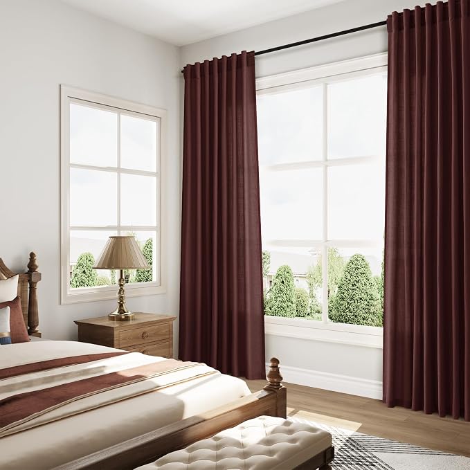 Reddish Brown Linen Curtains 84 Inch Length 2 Panels Set - Image 8
