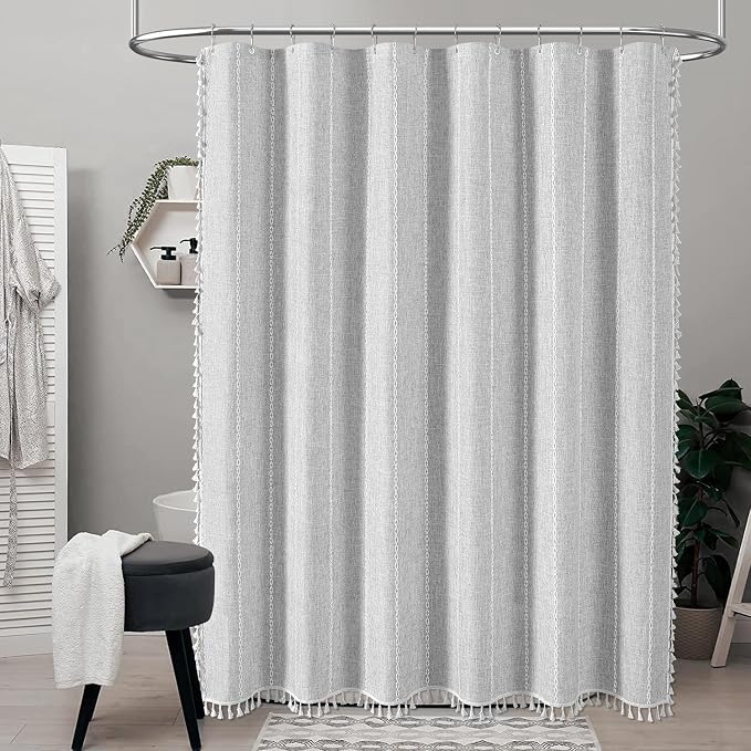 72 x 90 Boho Linen Heavy Duty Cloth Shower Curtain Set, 330GSM Linen Blend - Image 6