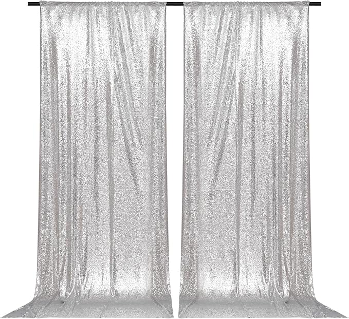 PartyDelight Silver Sequin Backdrop Curtains 5x10ft 2 Sparkly Panels | 4 Inch - Image 4