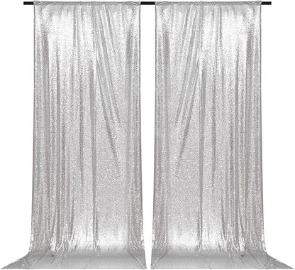 PartyDelight Silver Sequin Backdrop Curtains 5x10ft 2 Sparkly Panels | 4 Inch - Image 4