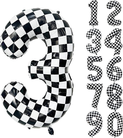 40 Inch Checkered Number Balloon 3 Black and White Number 3 Balloon Foil Helium by Yeodong